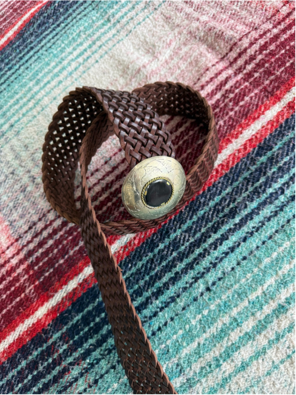 Vintage Brown Braided Leather Onyx Buckle 43”